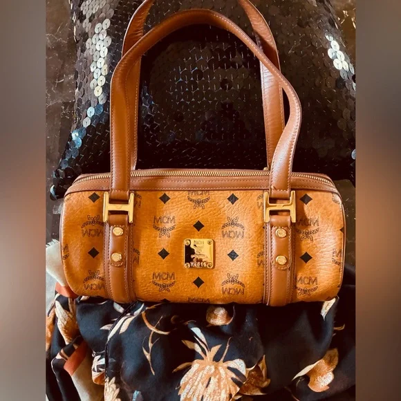 🐣 WAS $415 MCM Visetos Monogram Cognac Barrel Bag - Picture 2 of 13